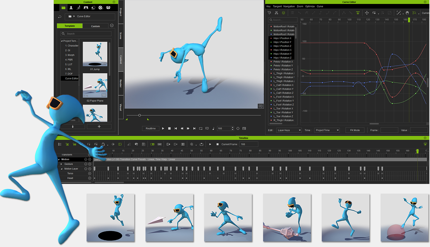 curve editing in professional 3D animation software - iClone