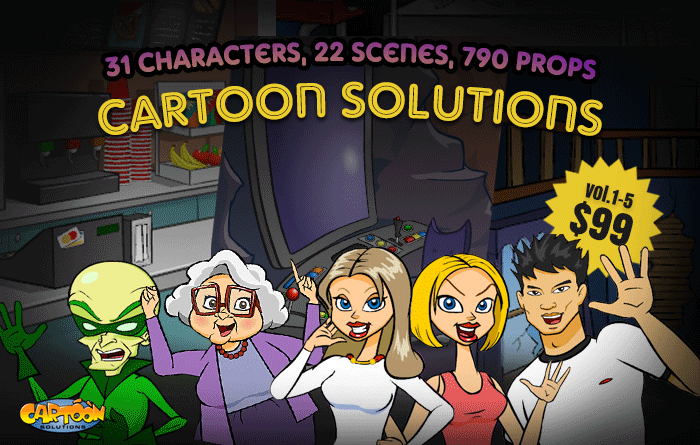 31 Characters, 22 Scenes, 790 Props in Cartoon Solutions Vol.1-5